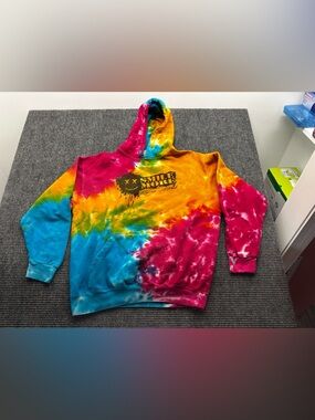 Men’s Tye Dye Roman Atwood Smile More Pullover Hooded Hoodie Sweatshirt LG